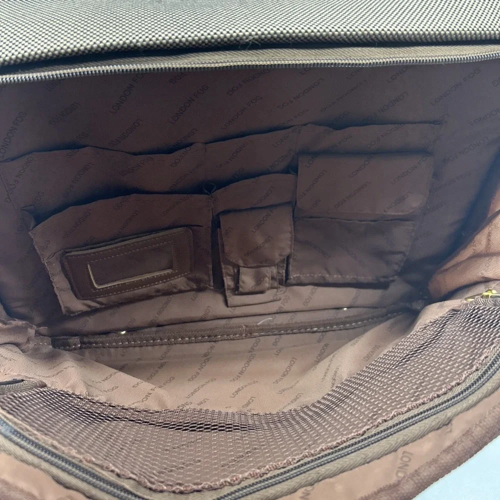London Fog Rolling Carry On‎ Suitcase Laptop Bag Brown Tweed Spinner Luggage